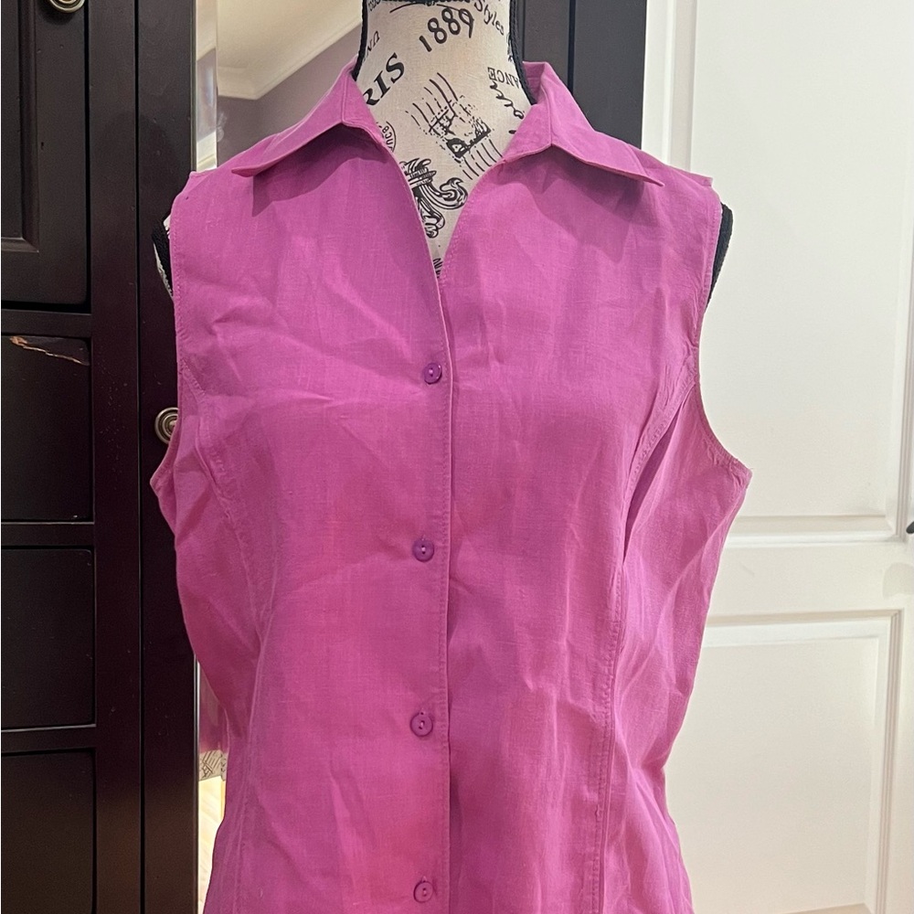 Sleeveless Pink Button-Up Top